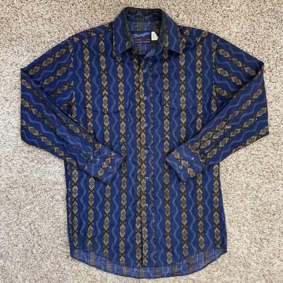 Wrangler Other - Wrangler X-Long Tails 15-33 Blue Aztec Pearl Snap Button Up Western Shirt Large